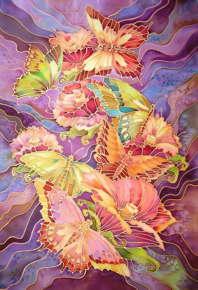 Изображение изделий выполненных в технике батика. Малазийский батик. Холодный батик.