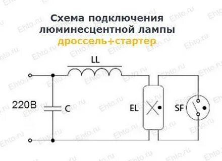 Схема лампы дневного света с дросселем