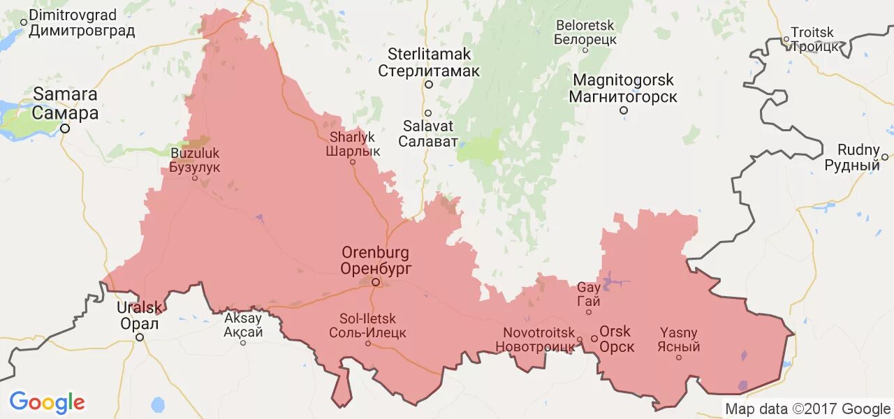 Оренбург на карте россии показать с городами