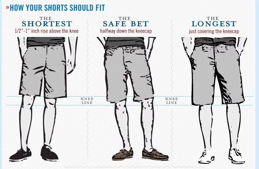 Правильная длина шорт для мужчин. Длина мужских шорт. Шорты по фигуре мужские. Разновидности мужских шорт.