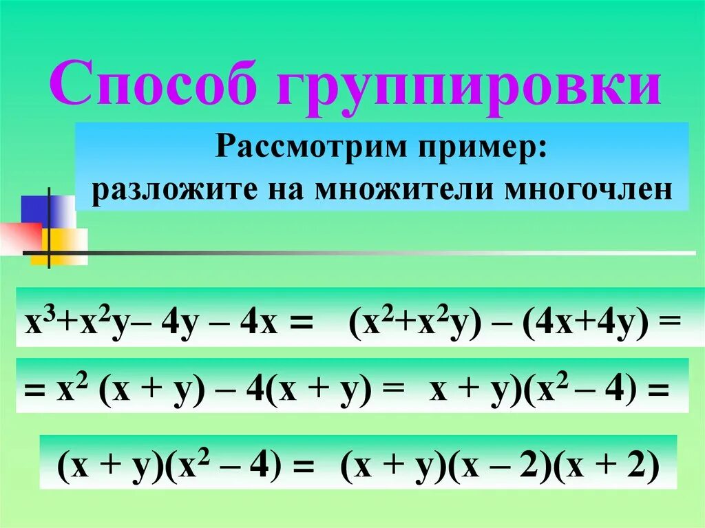 Разложите на множители х 2 9. Как разложить многочлен на множители способом группировки. Разложение на множители методом группировки. Разложение многочлена методом группировки. Группировка в математике примеры.