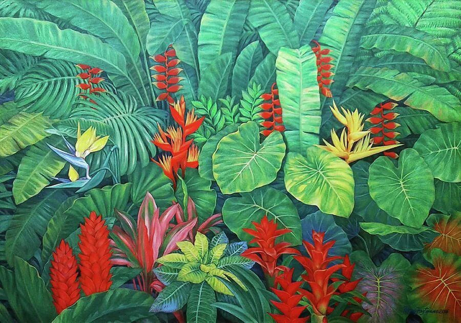 Тропические растения живопись. Тропические цветы в живописи. Тропики живопись. Тропические растения композиция.