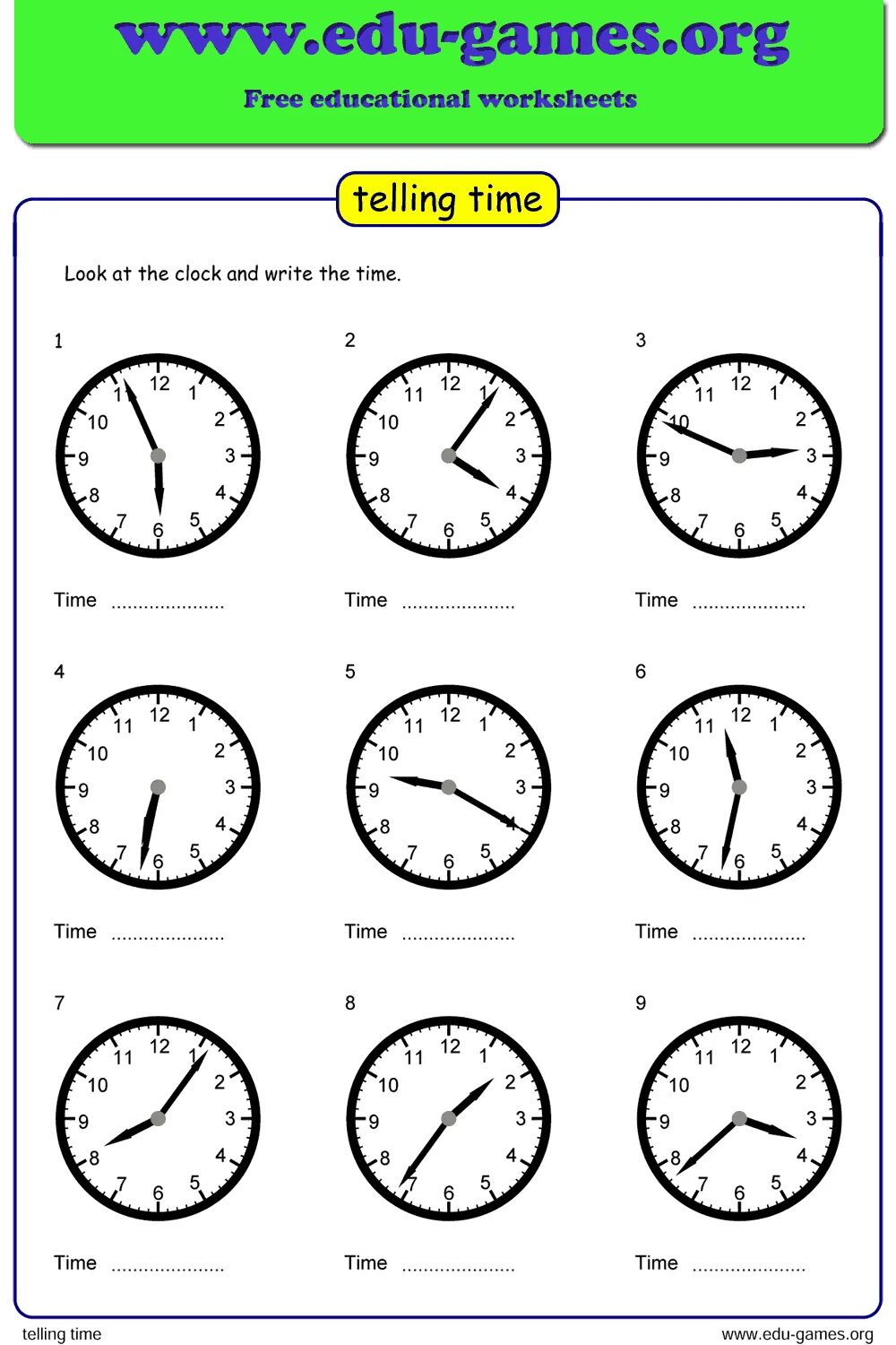 Telling the time worksheet