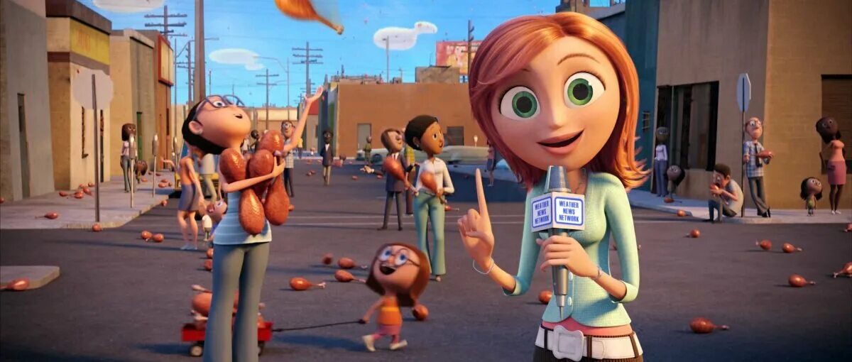 Cloudy with a chance of Meatballs (2009). Флинт осадки в виде фрикаделек