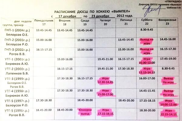 расписание спортшколы