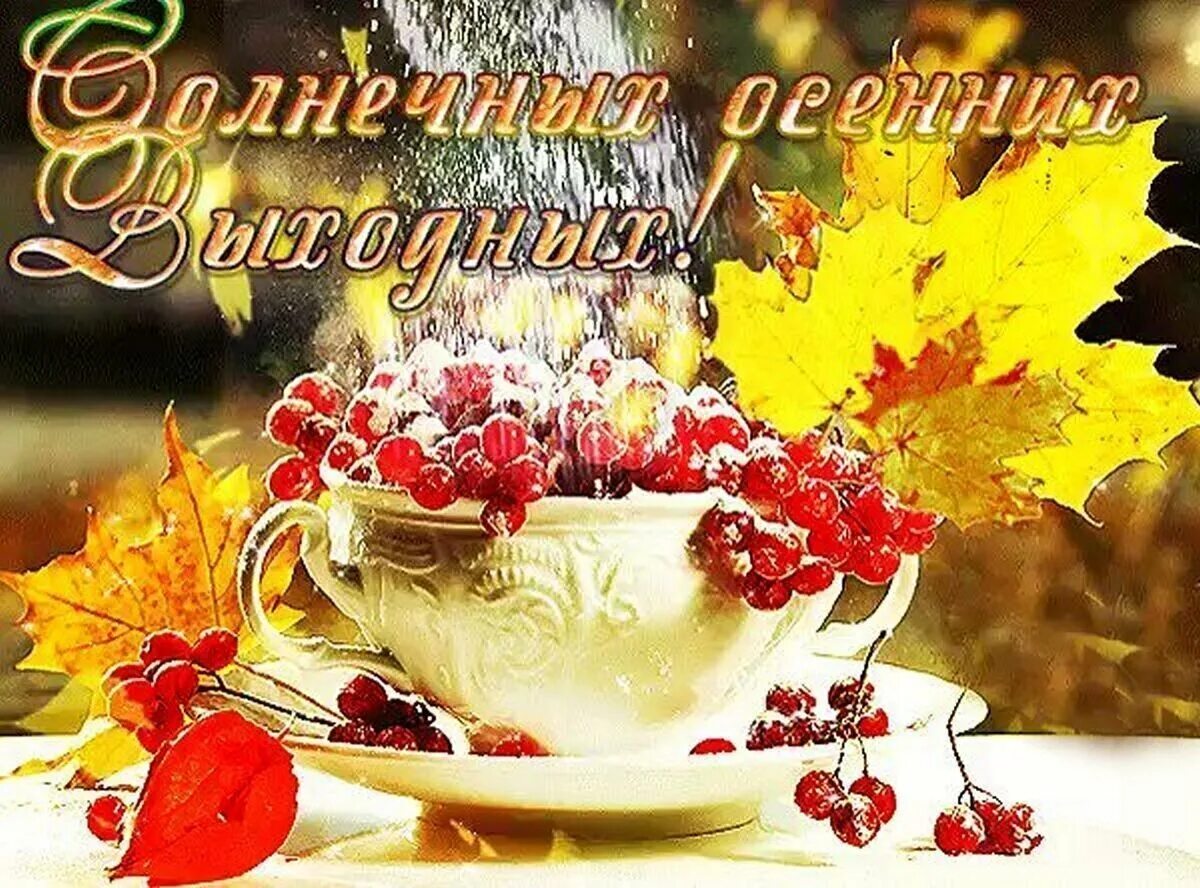 В субботу с утра установилась чудесная погода. Хороших осннн х выходных. Хороших осенних выходных. Хороших осенних выходных и отличного настроения. Прекрасной осенней субботы.