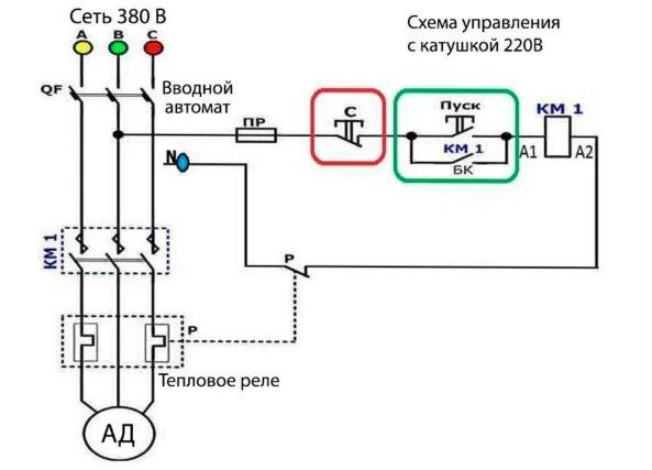 Схема подключения трехфазного двигателя через магнитный пускатель 220. Схема подключения двигателя через магнитный пускатель 220. Схема подключения магнитного пускателя на 380. Схема подключения однофазного магнитного пускателя. Схема пуск стоп двигателя