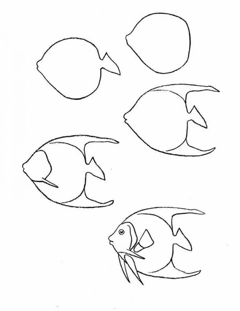 Поэтапное рисование рыбы. Пошаговое рисование рыбки. Поэтапное рисование морских обитателей для детей. Поэтапное рисование рыбы для дошкольников. Нарисовать рисунок рыбу
