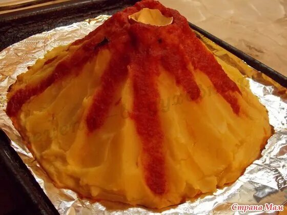 рецепт вулкана. рецепт вулкана. запеканка вулкан. вулкан из пюре. рецепт вулкана.