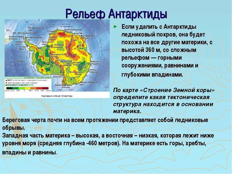 Большую часть материка занимают низменности. Рельеф Антарктиды 7 класс география. Формы рельефа Антарктиды 7 класс география. Формы рельефа Антарктиды на карте. Рельеф поверхности Антарктиды.