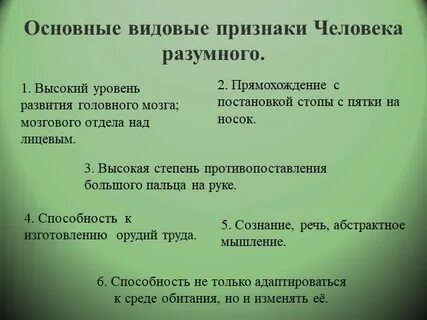 Вид разумный признаки