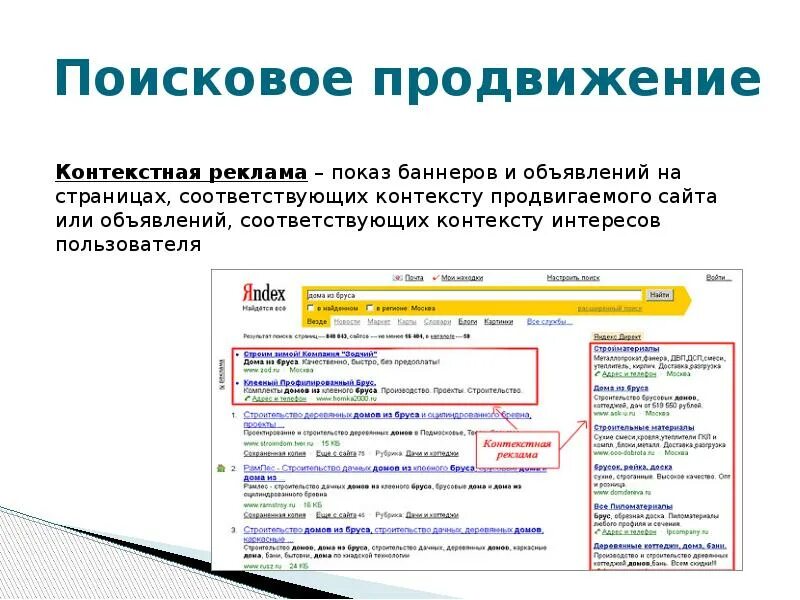 Продвижение интернет сайта в поиске. Интернет-реклама (контекстная и баннерная). контекстное продвижение. первый контекстный баннер яндекс. доклад продвижение.