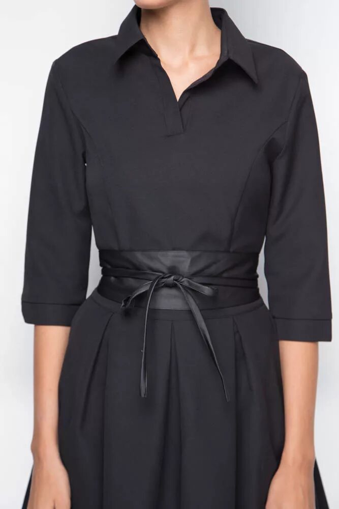 Casual Blue Patchwork Bow Belt Pleated Round Neck Mini Dress Mini dress fashion,