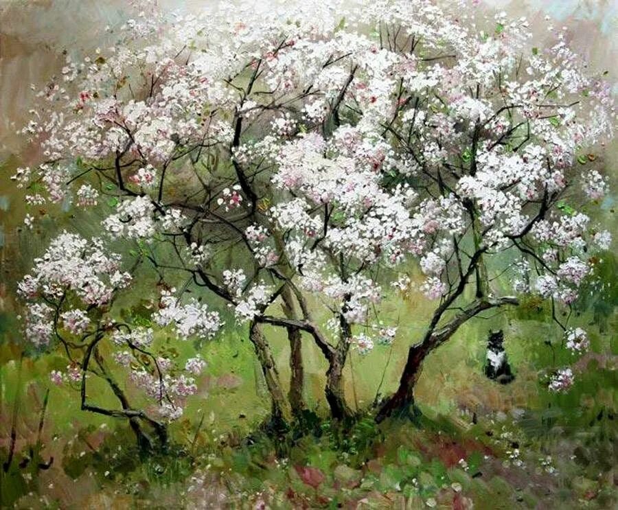 Черешни в запущенном саду тети марии видимо. Вишневый сад картина. Левитан вишневый сад.