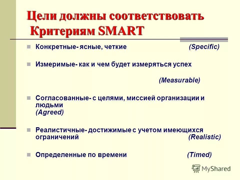 Какие цели соответствуют критериям smart