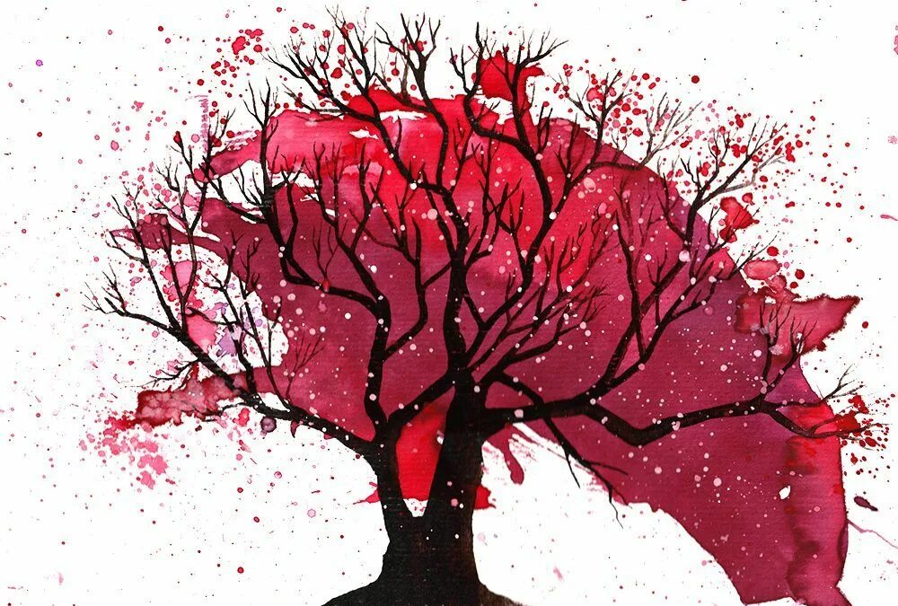 Красноватая краска из одноименного дерева. Дерево рисунок. Дерево с красными листьями арт. Вишневое дерево арт. Сакура дерево нарисованное.