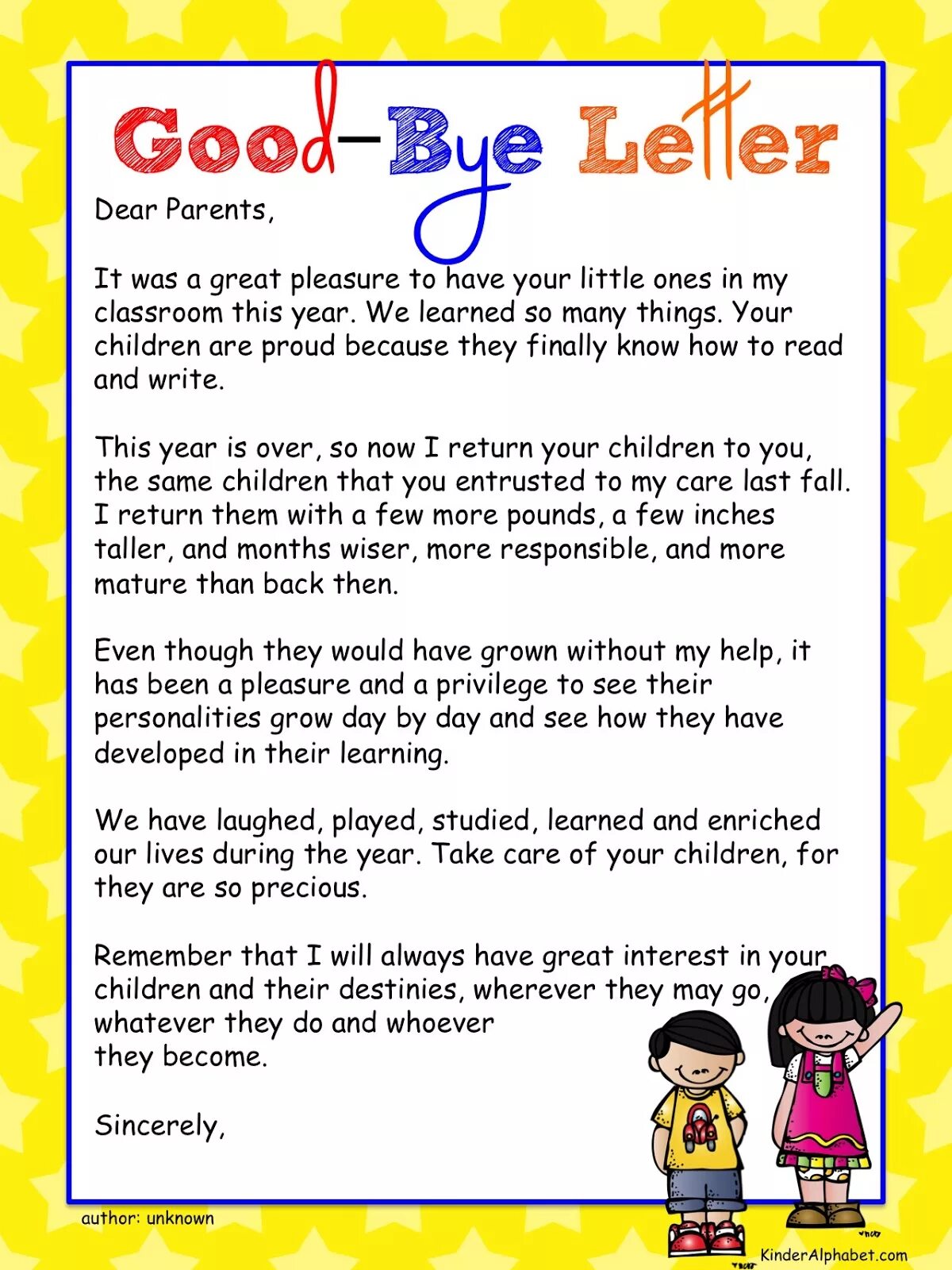 Goodbye Letter from teacher. Letter for teacher from student. A Letter to parents from a teacher. Thanks Letter for parents.