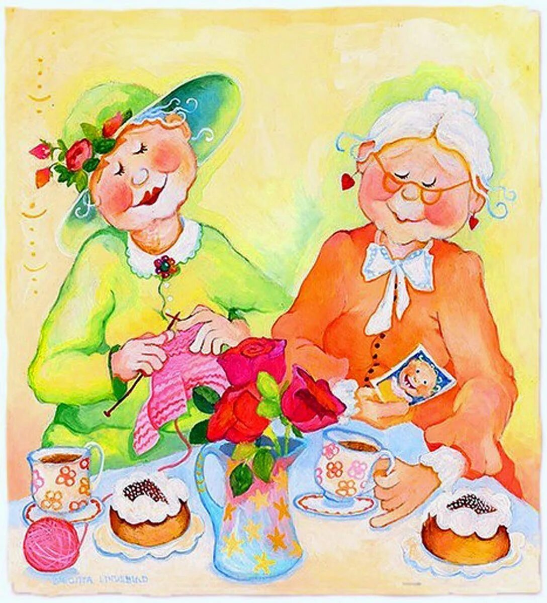 Поздравляю счастливую бабушку. Веселые бабушки. Две Веселые старушки. Старушка ВЕСЕЛУШКА. Бабушка иллюстрация.