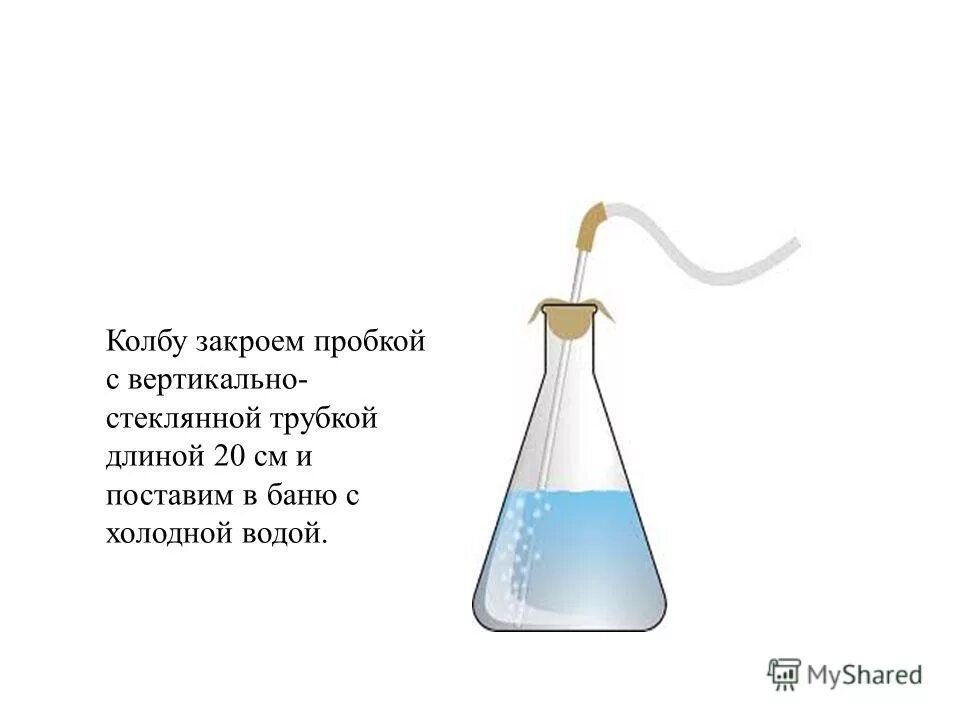 колбу с жидкостью закрыли пробкой. мерная колба на 10 мл. колба химстекло 2л. пробка со стеклянной трубкой. плавление льда опыт.
