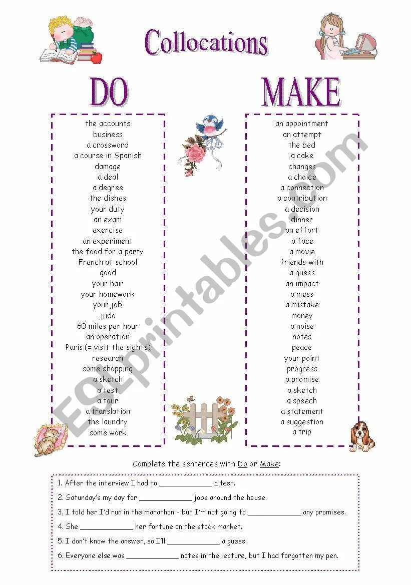 Collocations with make and do ответы. Make do задания. Make or do exercises. Do make упражнения