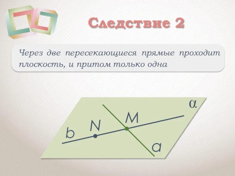 Через две пересекающиеся прямые. Через две пересекающиеся прямые проходит плоскость. Через 2 пересекающиеся прямые проходит плоскость. Через 2 пересекающиеся прямые проходит плоскость и притом только. И притом выбираем