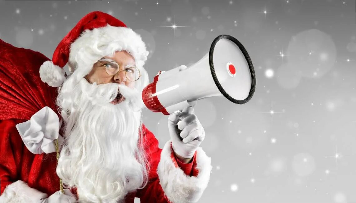 Современный дед Мороз. Дед Мороз с рупором. Дед Мороз реклама. Новый год реклама. Новогодние рекламы 2024