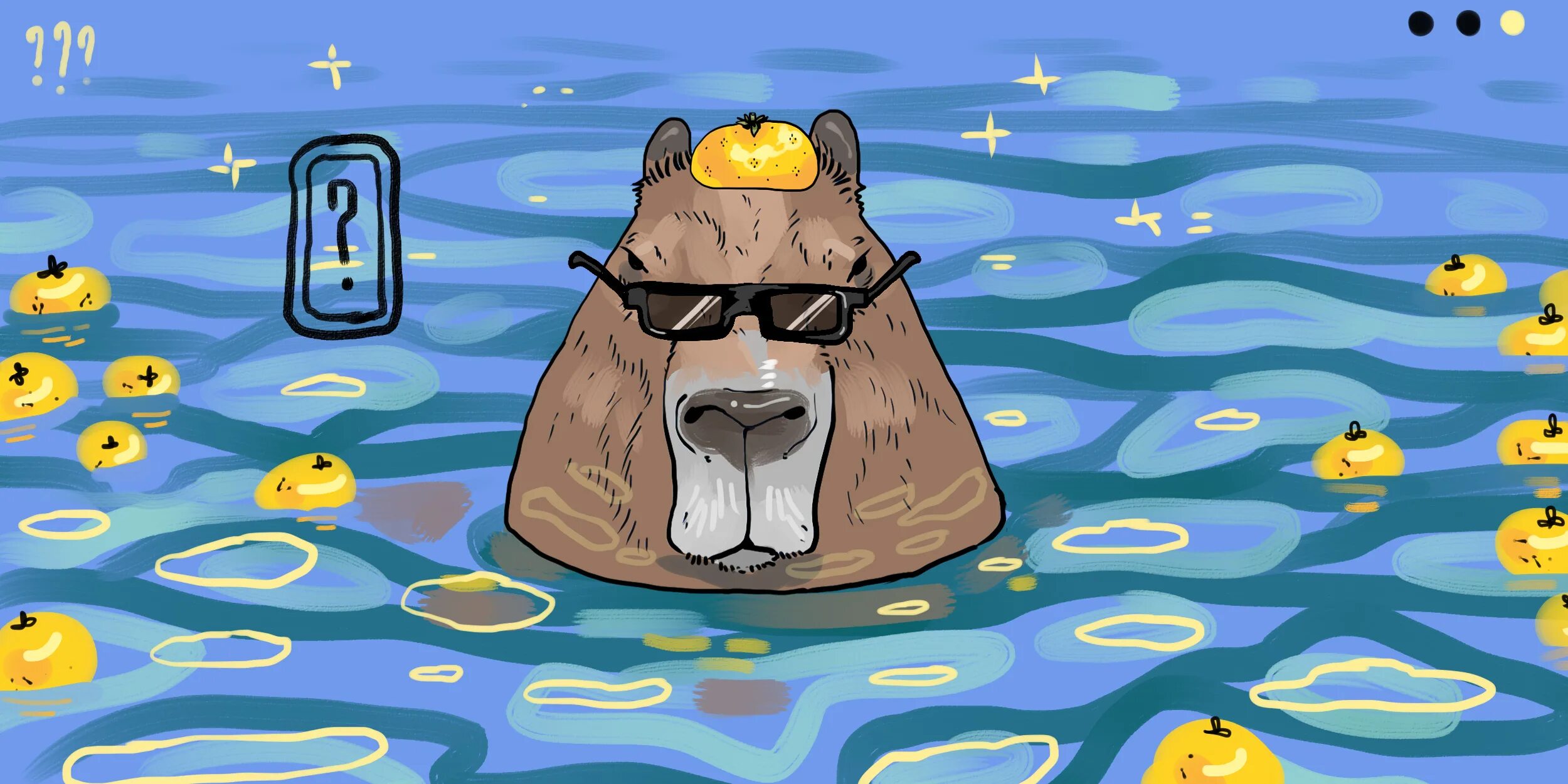 Capybara телеграм отзывы. Капибара рисунок. capybara с апельсином на голове. капибара в воде с мандаринами арт. капибара с мандарином на голове арт.