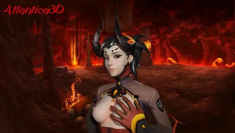devil mercy, mercy, overwatch, atlantica3d, breast grab, exposed breasts, e...