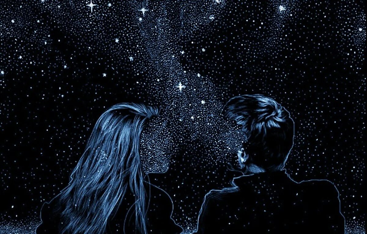 Взгляд далеко обнимает пространство и ничего. Космос любовь. Парень девушка звезды. Парень и девушка космос. Влюбленные в космосе.