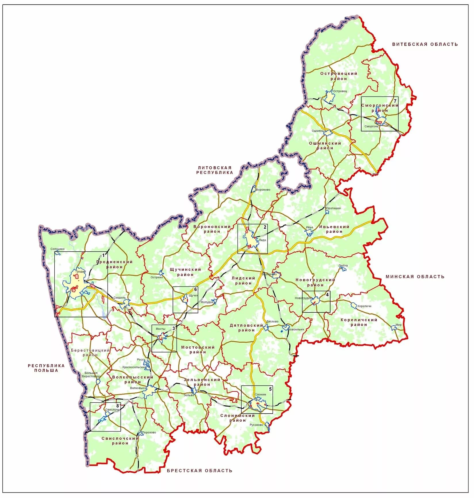Карта Гродненской области с районами и деревнями. Карта Гродненской области области. Районы Гродненской области. Карта Гродненской области с районами. Местоположение гродно