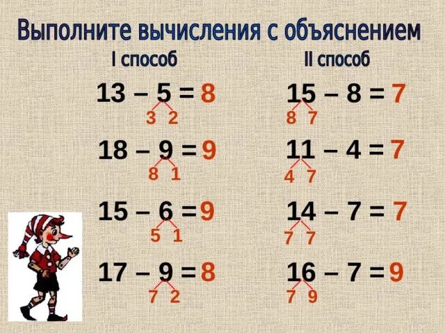 Вычитание через 10 1 класс. Вычитание через десяток 1 класс. Вычитание с переходом через десяток. Вычитание с переходом через десяток 1 класс. Сложение с переходом через десяток.