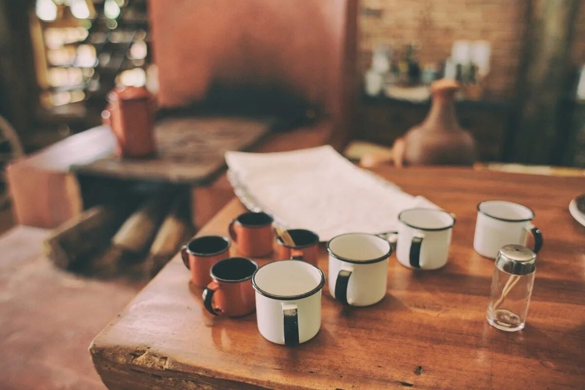 The cups are on the table