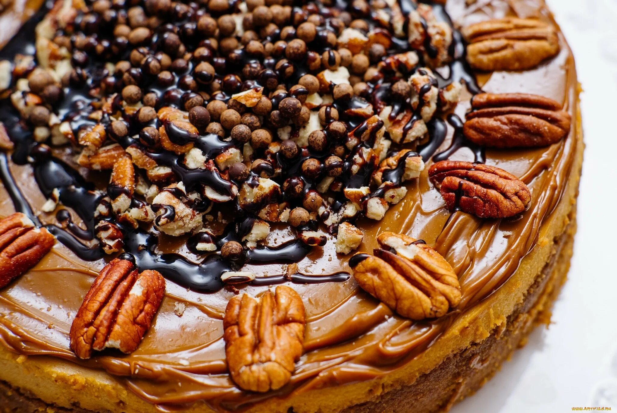 торт с пеканом. американский пирог с орехом пекан. чизкейк с карамелью и орехами. торты и пироги. торт с пеканом.
