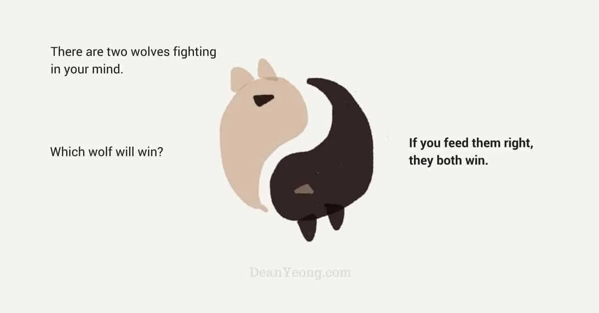 You are the wolf. Mind wolf. two wolves fighting in your heart. inside you there are two wolves meme.