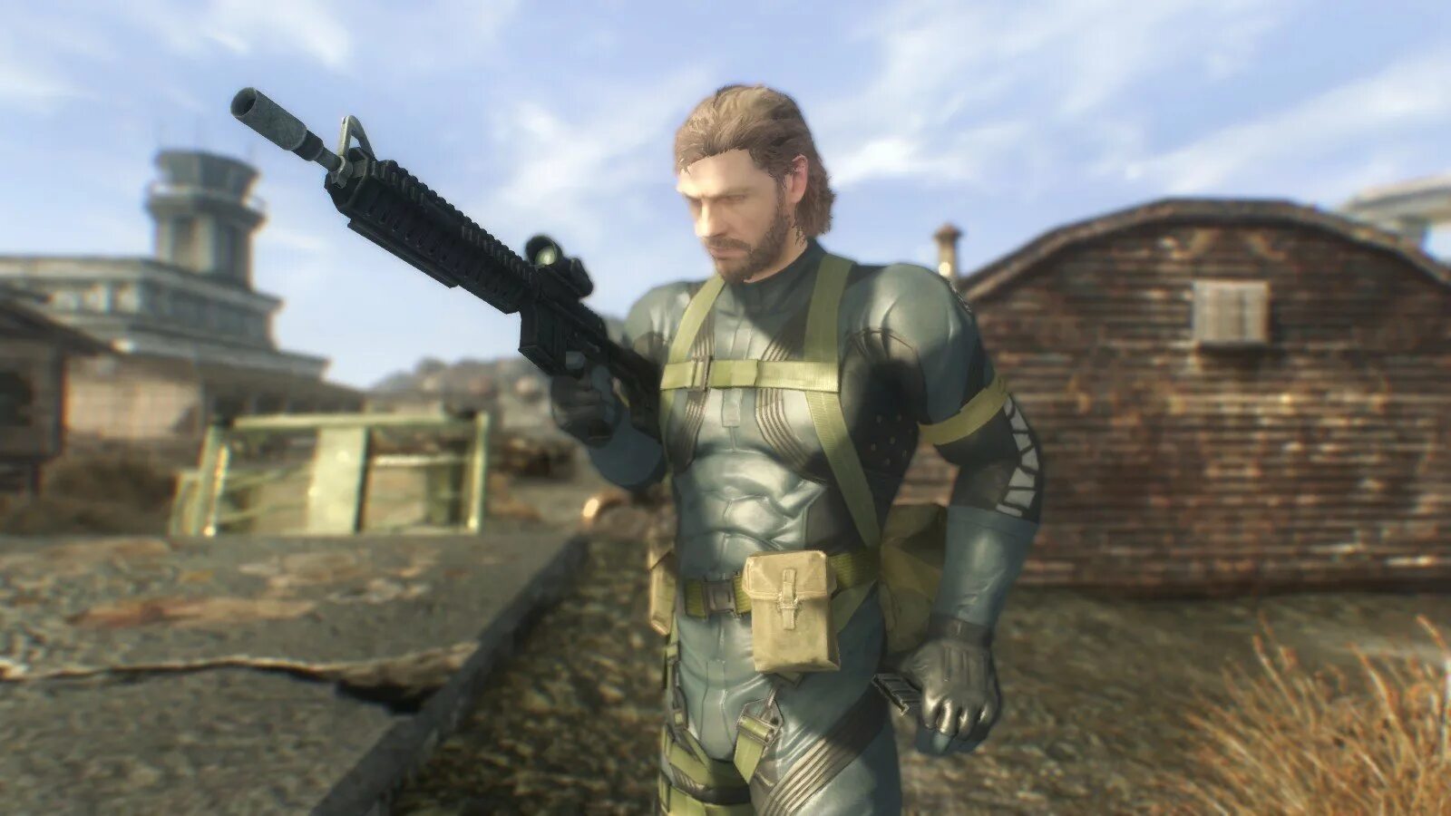 Малыш для биг босса полностью. Fallout New Vegas big Boss Snake. Fallout 3 Mod big Boss. Fallout New Vegas Metal Gear Solid 3. Костюм Биг босса.