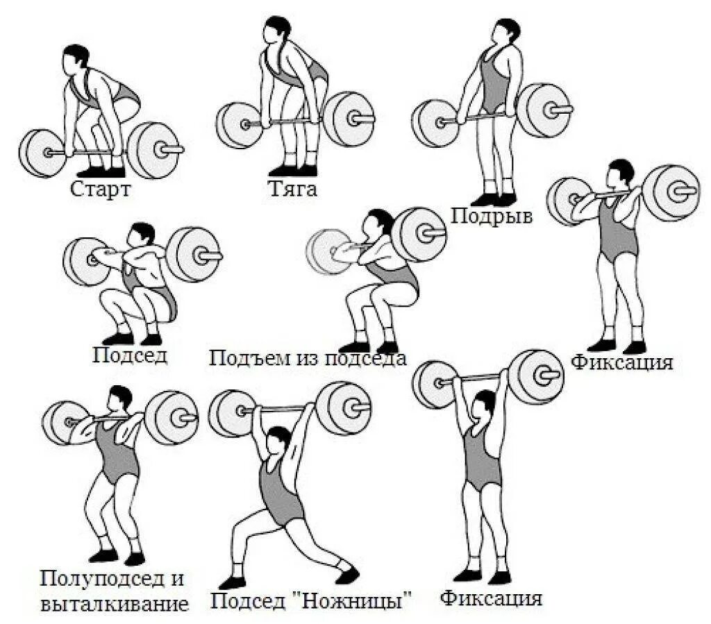 Техника упражнений в тяжелой атлетике рывок. Техника толчка штанги в тяжелой атлетике. Тяжелая атлетика схема тренировок. Рывок штанги схема.