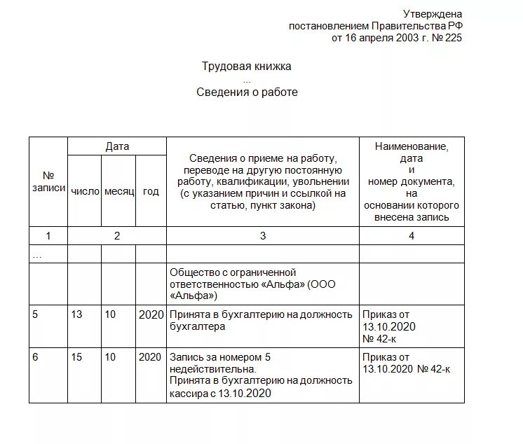 Признать запись недействительной. Запись за номером недействительна в трудовой книжке. Как правильно написать в трудовой книжке что запись недействительна. Как правильно записать в трудовой книжке что запись недействительна. Образец заполнения трудовой книжки запись недействительна.