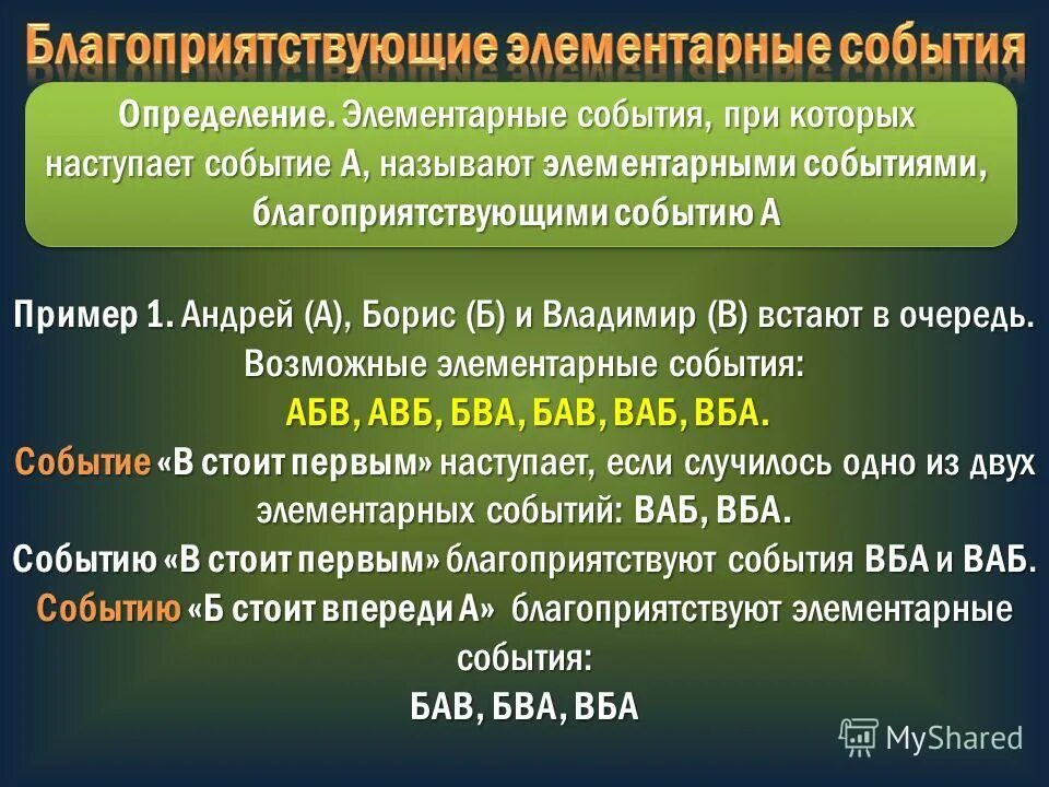 Сколько элементарных событий благоприятствует появлению. Элементарные события примеры. Благоприятствующие события в теории вероятности. Элементарные события благоприятствующие событию. Пространство элементарных событий.