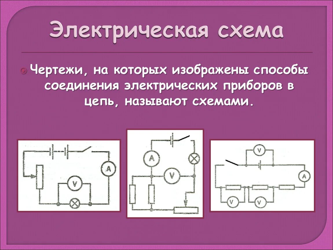 Приборы в схеме соединения. Электрические схемы 8 класс физика. Электрическая цепь в физике 8 класс. Физика схема электрической цепи. Схема электрической цепи 8 класс физика.