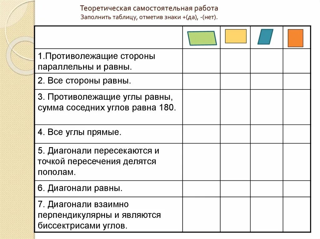 Отметьте в таблице что есть. Отметьте в таблице что есть