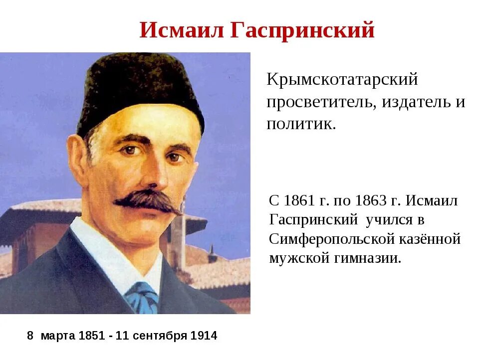 Слова на крымско татарском. Исмаила Гаспринского (1851–1914),. Крымскотатарский писатель.