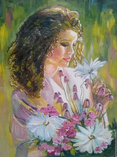 Красивые женщины с цветами картины