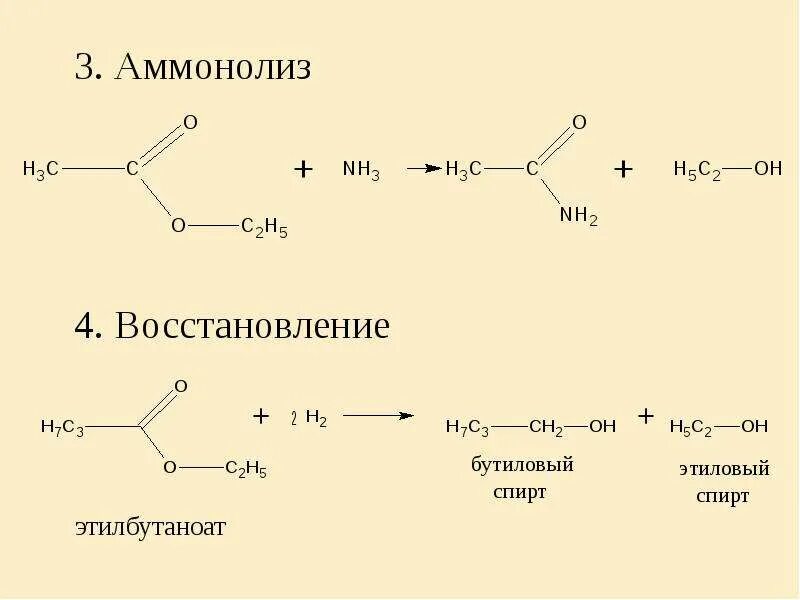 Реакция гидролиза изопропилацетата. Аммонолиз сложных эфиров. Аммонолиз карбоновых кислот. Аммонолиз сложных эфиров карбоновых кислот. Реакция восстановления сложных эфиров.