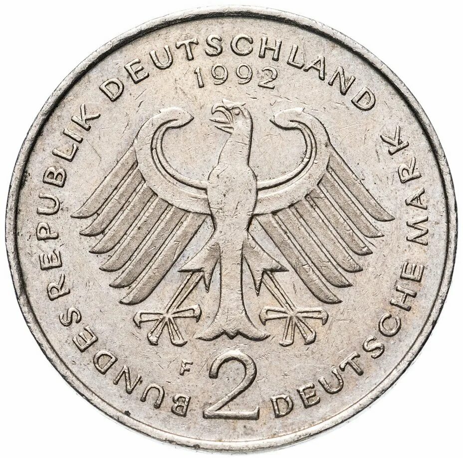 2 Марки немецкие 1990 года. 2 Дойч марки 1990. Монета 2 Deutsche Mark 1990. Монета Deutschland 1989.