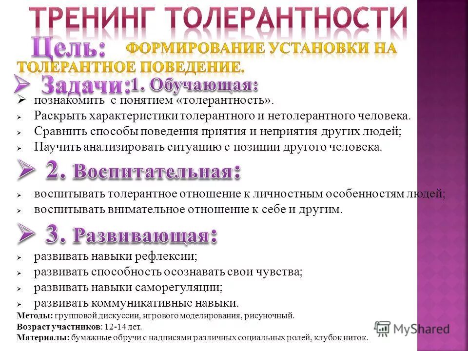 Цели тренинга общения. Тренинг толерантности. Задачи тренинга на толерантность. Тренинговые режимы на МНОТ.