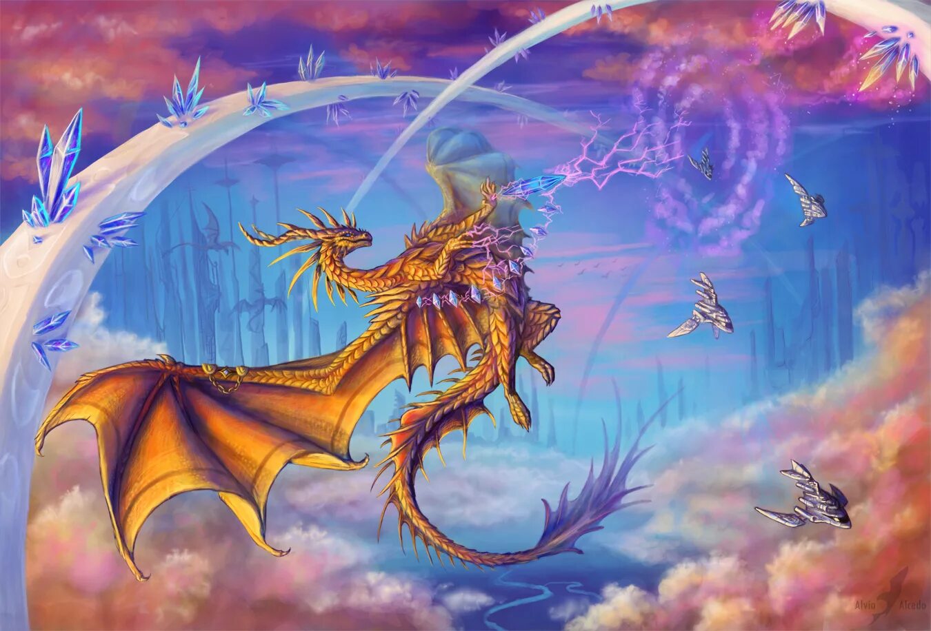 Картина дракон. Синдрагоса дракон Левиафан. Дракон воздуха. Небесный дракон. Драконы стихий.