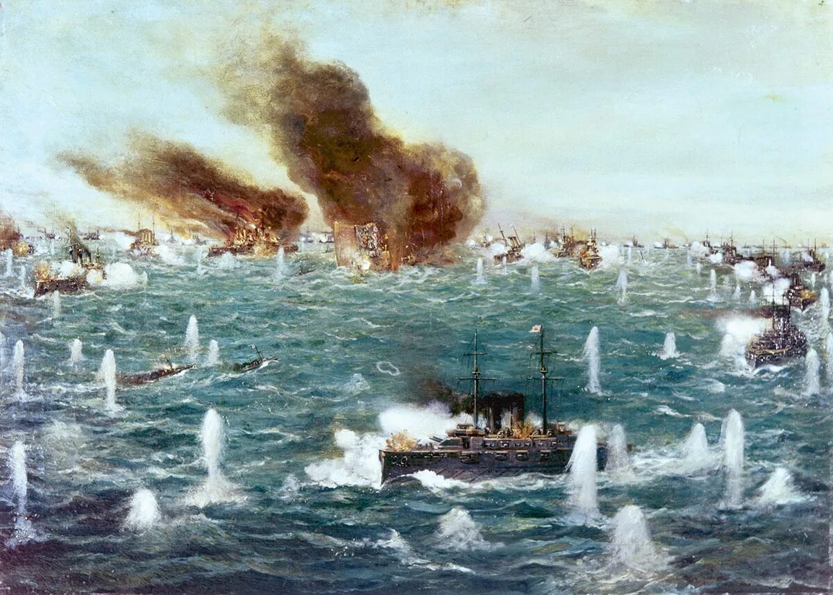 Сражение в цусимском проливе. Цусимское сражение 1905 картины. Цусима. Морское сражение. Цусима 2 эскадра.