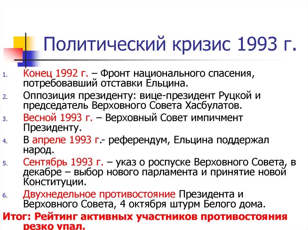 Кризис конституции 1993. Политический кризис 1993 ход событий. Политико Конституционный кризис 1993 итоги. Конституционный кризис 1993 г последствия. Политический кризис в РФ В начале 1990-х годов.