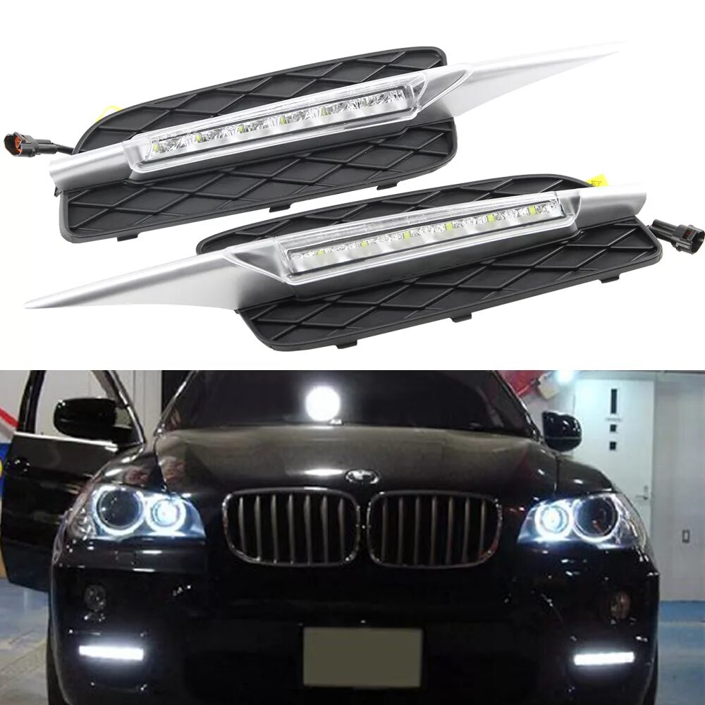 Противотуманки бмв е70. Led фары bmw x5 e70. led дхо bmw x5 e70. drl бмв x7. bmw 70 led drl.