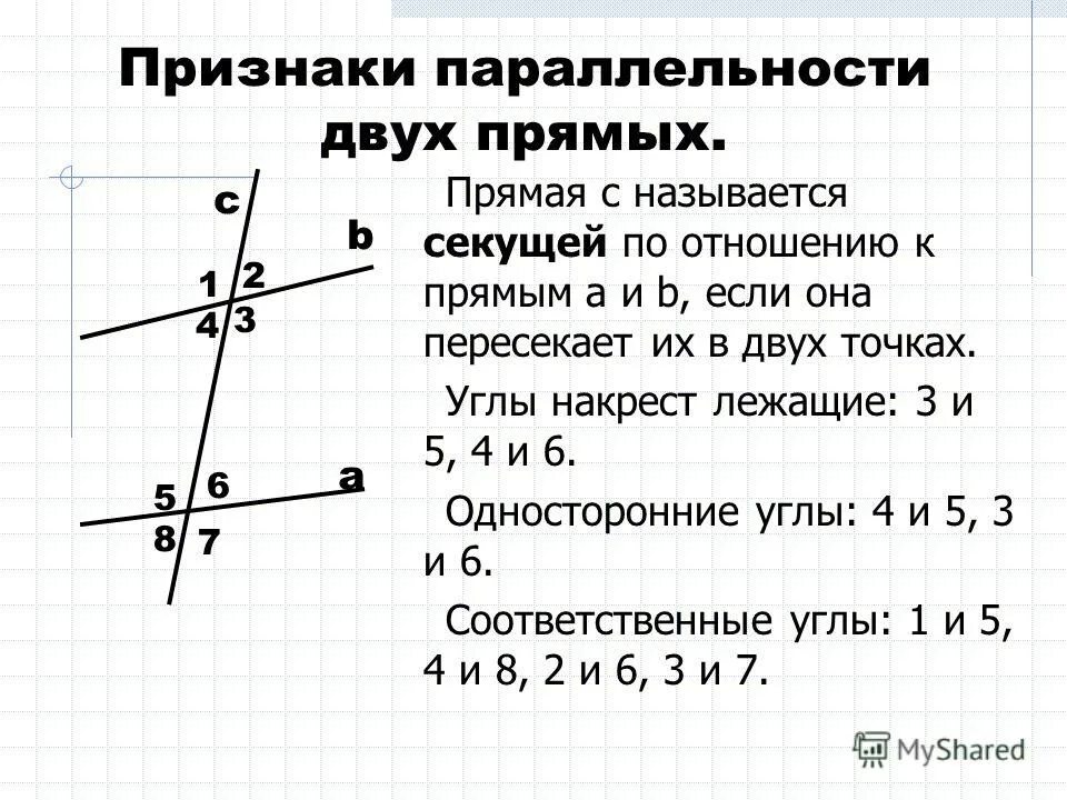 Определение и признаки параллельных прямых. Признаки параллельности прямых. 2 признак равенства параллельных прямых. 3 признака параллельности прямых. 2 признак параллельности прямых доказательство.